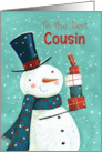 Best Cousin Christmas Snowman with Stack of Presents card