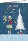 Friend Christmas Girl with Modern White Tree card