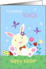 Niece Happy Easter Cute Bunny with Flowers card