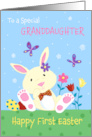 Granddaughter First Easter Cute Bunny with Flowers card