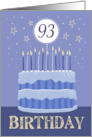 93rd Birthday Cake Male Candles and Stars Distressed Text card