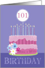 101st Pink Birthday Cake with Candles for Her card