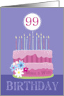 99th Pink Birthday Cake with Candles card