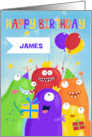 Custom Name Kids Happy Birthday Party Monsters card