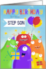 Step Son Happy Birthday Party Monsters card