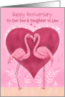 Son and Daughter in Law Anniversary Pink Flamingos card