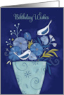 Birthday Wishes Birds on Floral Vase card