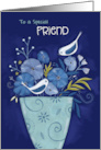Friend Birthday Birds on Floral Vase card