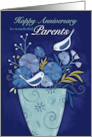 Parents Happy Anniversary Birds on Floral Vase card