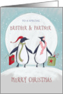 Brother and Partner Merry Christmas Penguin Moon card