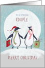 Couple Merry Christmas Penguin Moon card