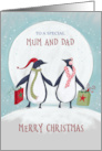 Mum and Dad Merry Christmas Penguin Moon card