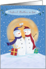 Sister and Brother in Law Christmas Snowmen Blue Sky Moon card