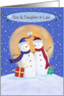 Son and Daughter in Law Christmas Snowmen Blue Sky Moon card