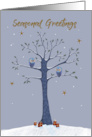 Seasonal Greetings Christmas Owls on Tree card