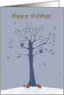 Happy Holidays Christmas Owls on Tree card