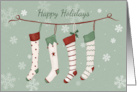 Happy Holidays Stockings and Snowflakes card