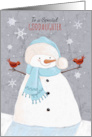 Goddaughter Christmas Soft Snowman with Red Cardinal Birds card