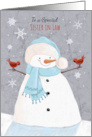 Sister in Law Christmas Soft Snowman with Cardinal Birds card