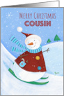 Cousin Merry Christmas Skiing Snowman card