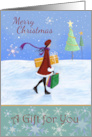 Money Gift Card Christmas Girl with Gifts card