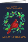 Client and Family Christmas Holiday Red Cardinal in Wreath card