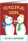 Sister and Boyfriend Cheer Snowmen Couple Drink Glasses card