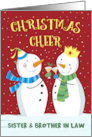 Sister and Brother in Law Cheer Snowmen Couple Drink Glasses card