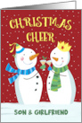 Son and Girlfriend Cheer Snowmen Couple Drink Glasses card