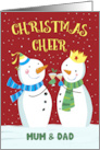 Mum and Dad Cheer Snowmen Couple Drink Glasses card