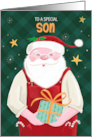 Son Christmas Santa Claus in Red Dungarees card