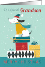 Grandson Christmas Dog on Festive Parcels card