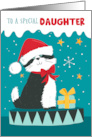 Daughter Christmas Black & White Cat with Santa Hat card