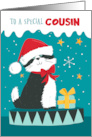 Cousin Christmas Black & White Cat with Santa Hat card