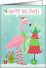 Happy Holidays Flamingo and Tree card