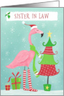 Sister in Law Christmas Holiday Flamingo and Tree card