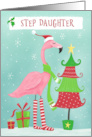 Step Daughter Christmas Holiday Flamingo and Tree card