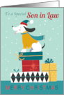 Son in Law Christmas Dog on Festive Parcels card