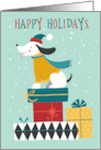 Happy Holidays Dog on Festive Parcels card