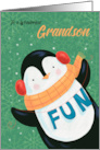 Grandson Christmas Fun Penguin card