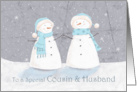 Cousin and Husband Christmas Soft Pastel Snowman Couple card