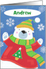Custom Name Christmas Cuddly Sweater Polar Bear card