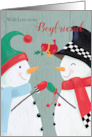 Boyfriend Christmas Snowman Couple and Red Cardinal card