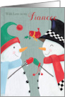 Fiancee Christmas Snowman Couple and Red Cardinal card