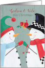 Godson and Wife Christmas Snowman Couple and Red Cardinal card