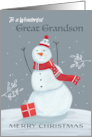 Great Grandson Merry Christmas Grey and Red Snowman card