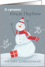 Great Nephew Merry Christmas Grey and Red Snowman card