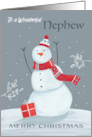 Nephew Merry Christmas Grey and Red Snowman card