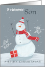 Son Merry Christmas Grey and Red Snowman card
