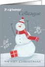 Colleague Merry Christmas Grey and Red Snowman card